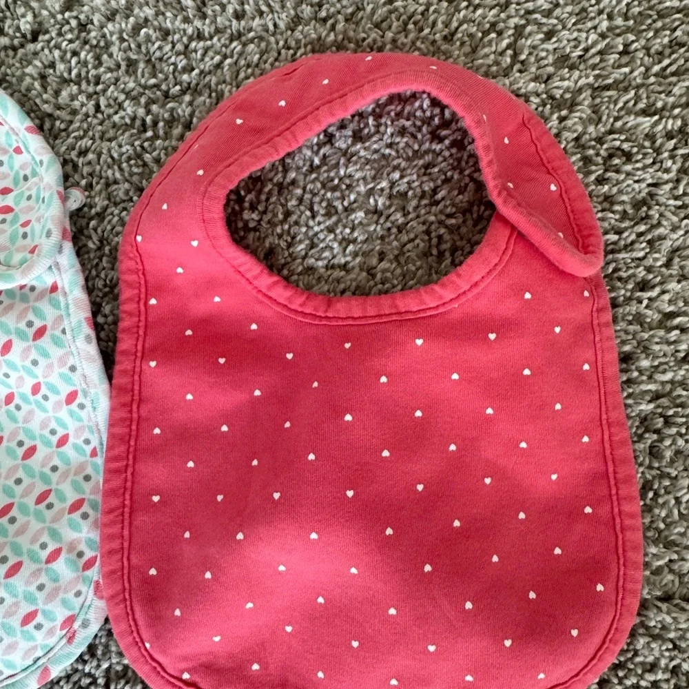 Carters 4pk Waterproof Infant Baby Feeding Bib Bibs Pink Dots Hearts Girl OS - Picture 6 of 12